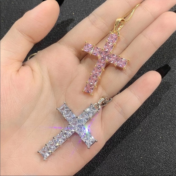 New Unisex 925 Silver Diamond Cross Necklace - Picture 5 of 6